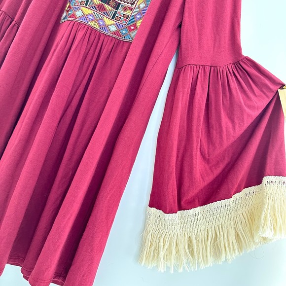 Bellamie Embroidered Dress with Fringe Belle Sleeved Size Medium - Picture 2 of 9